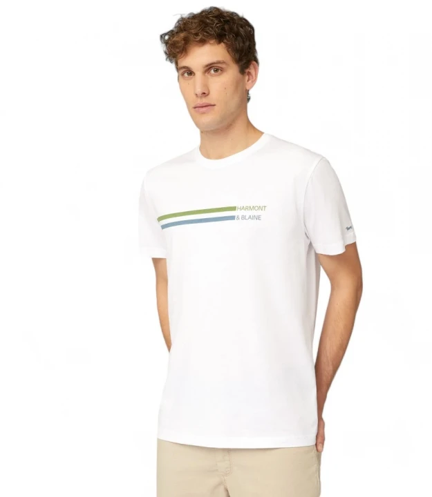 Harmont & Blaine T-Shirt With Lettering And Stripes Futbolkasi