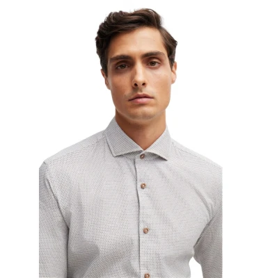 Boss Casual-Fit Shirt In Structured Cotton With Spread Collar  ko'ylagi 2