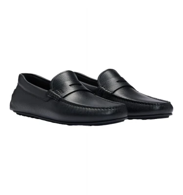 Boss Grained-Leather Driver Moccasins With Logo Strap  mokasinlari 1