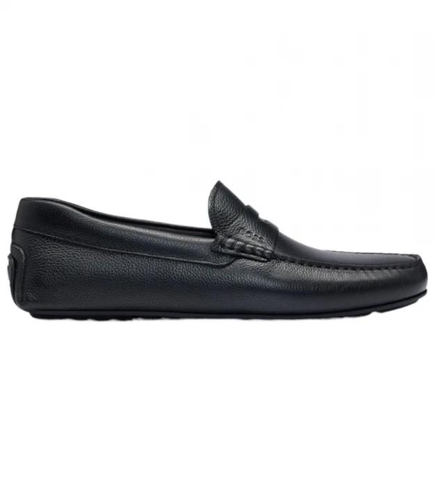 Boss Grained-Leather Driver Moccasins With Logo Strap  mokasinlari