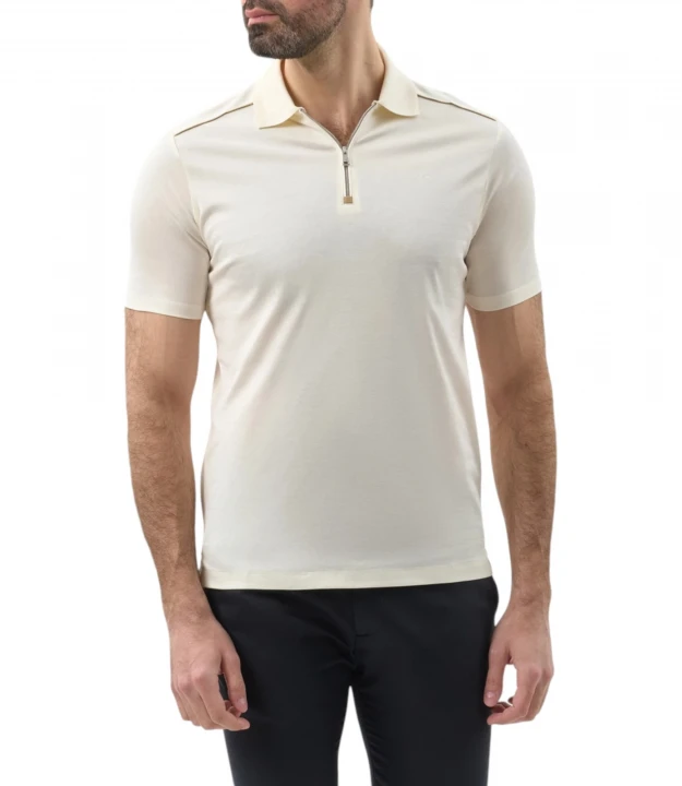 Men's Knitted Cotton Zipped Polo Shirt