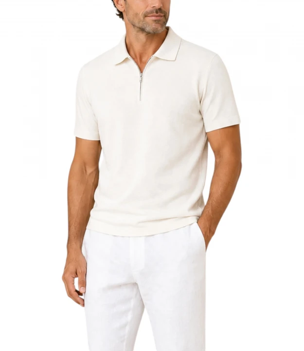 Men's Knitted Cotton Zipped Polo Shirt