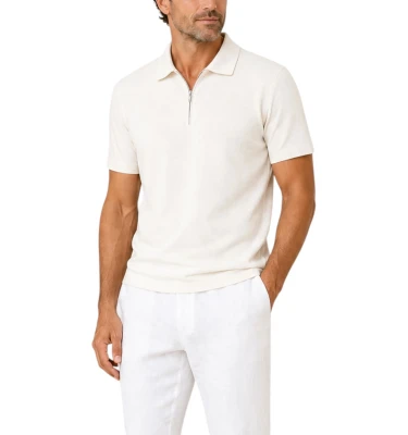 Men's Knitted Cotton Zipped Polo Shirt
