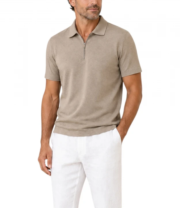 Men's Knitted Cotton Zipped Polo Shirt