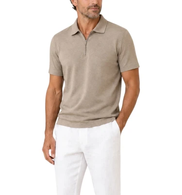 Men's Knitted Cotton Zipped Polo Shirt