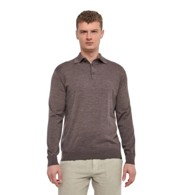 Men's Knitted Wool Polo Shirt With Buttons